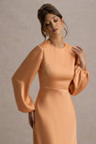 Crawley Peach Satin Puff Sleeve Maxi Dress