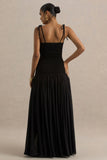 Maeva Black Square Neck Fishtail Maxi Dress With Ruched Detailing