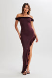Arielle Off Shoulder Ruffle Midi Dress Plum
