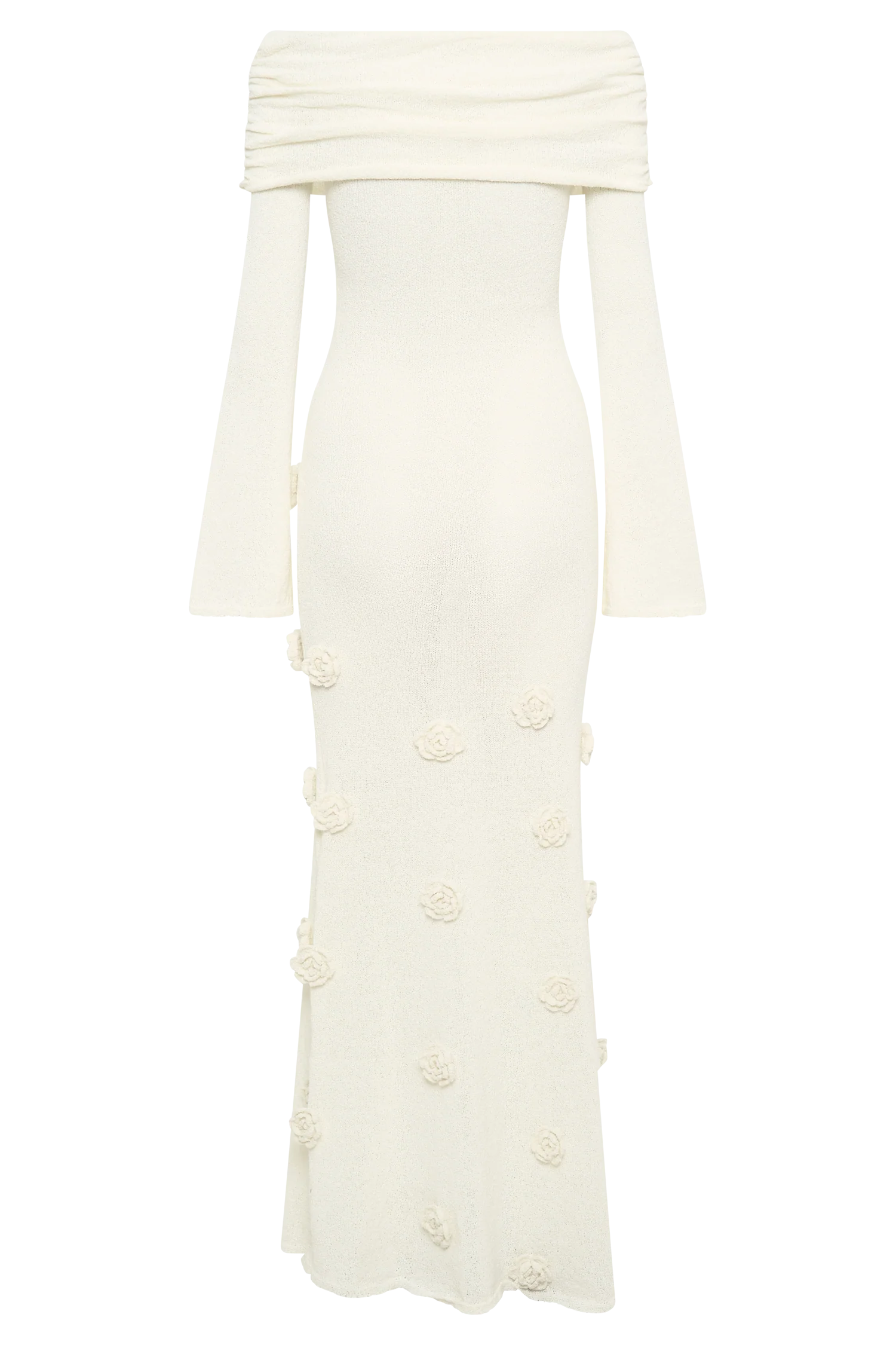 Kiki Off Shoulder Knit Rose Maxi Dress Ivory