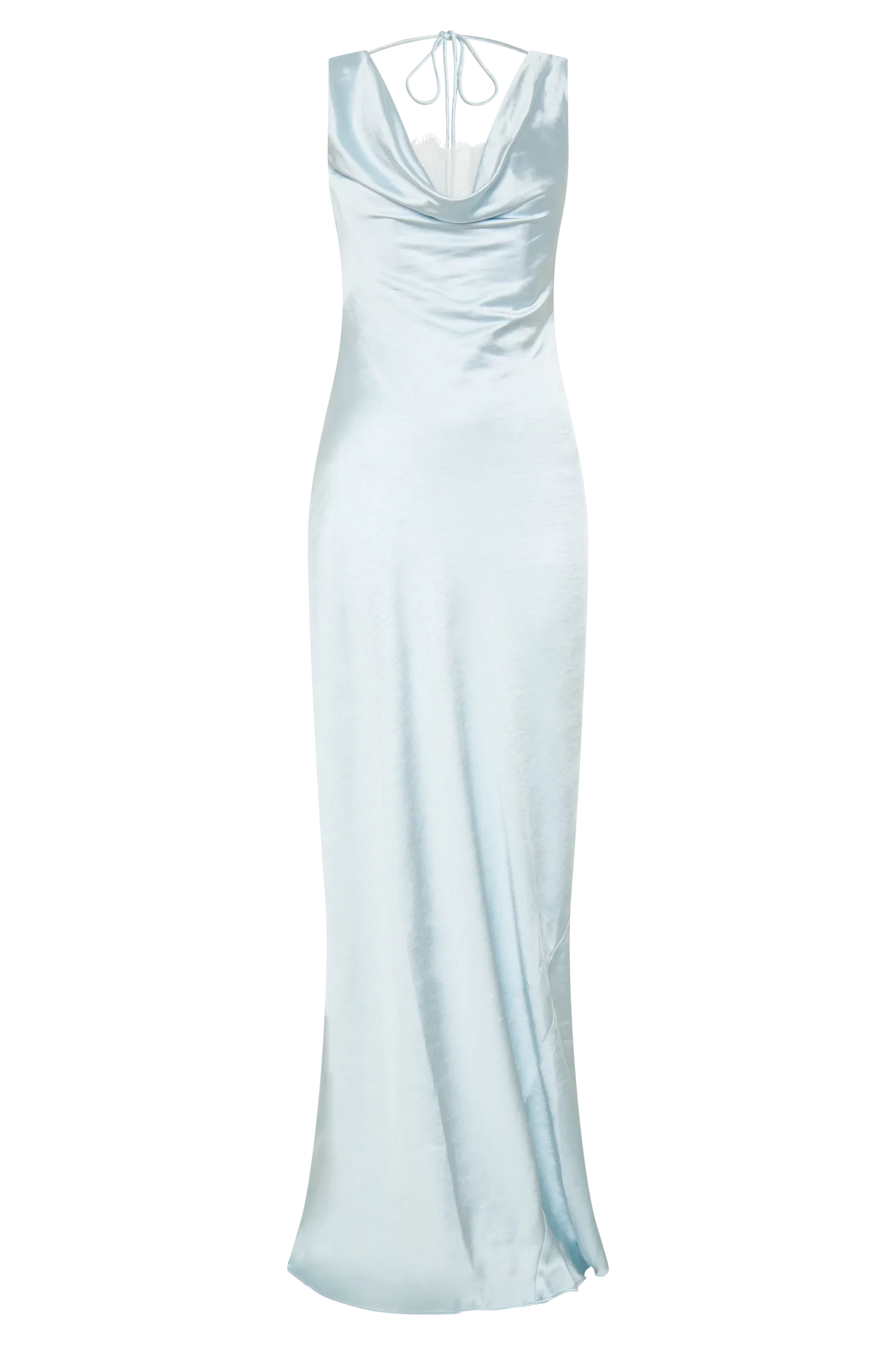 Ashley Cowl Neck Lace And Satin Maxi Dress Ice Blue