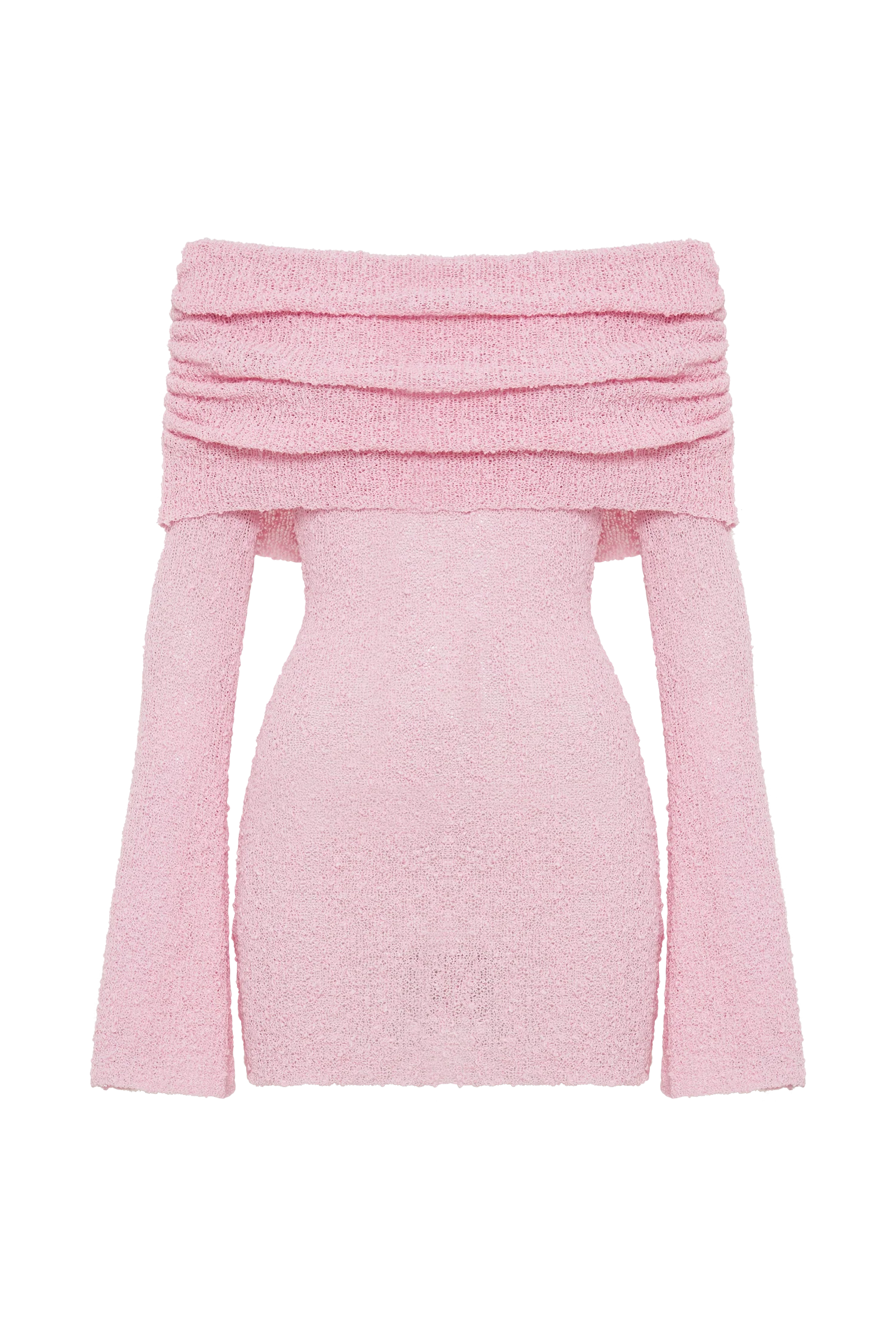 Marisol Off Shoulder Boucle Mini Dress Baby Pink