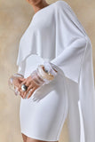 Prislia White Round Neck Mini Dress With Cape