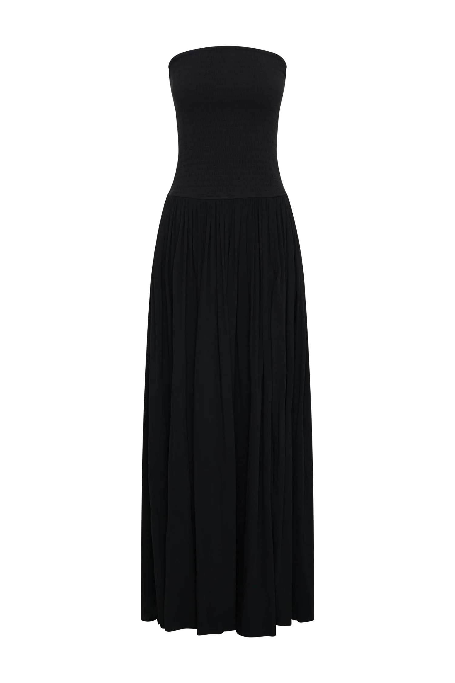 Maureen Cotton Shirring Maxi Dress Black