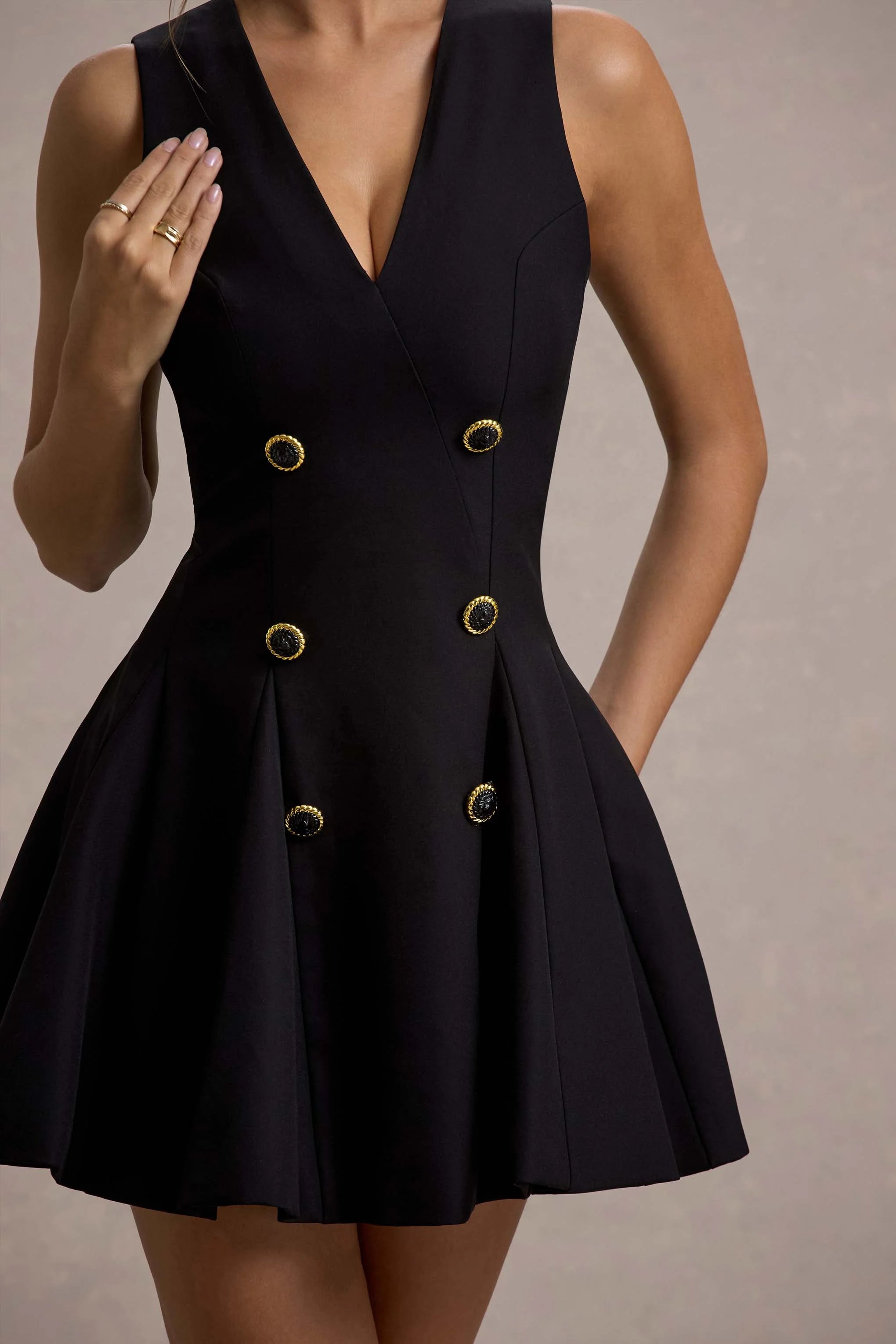 Collette Black Tailored Plunge Neck Mini Dress