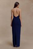 Elina Satin Necklace Maxi Dress Navy
