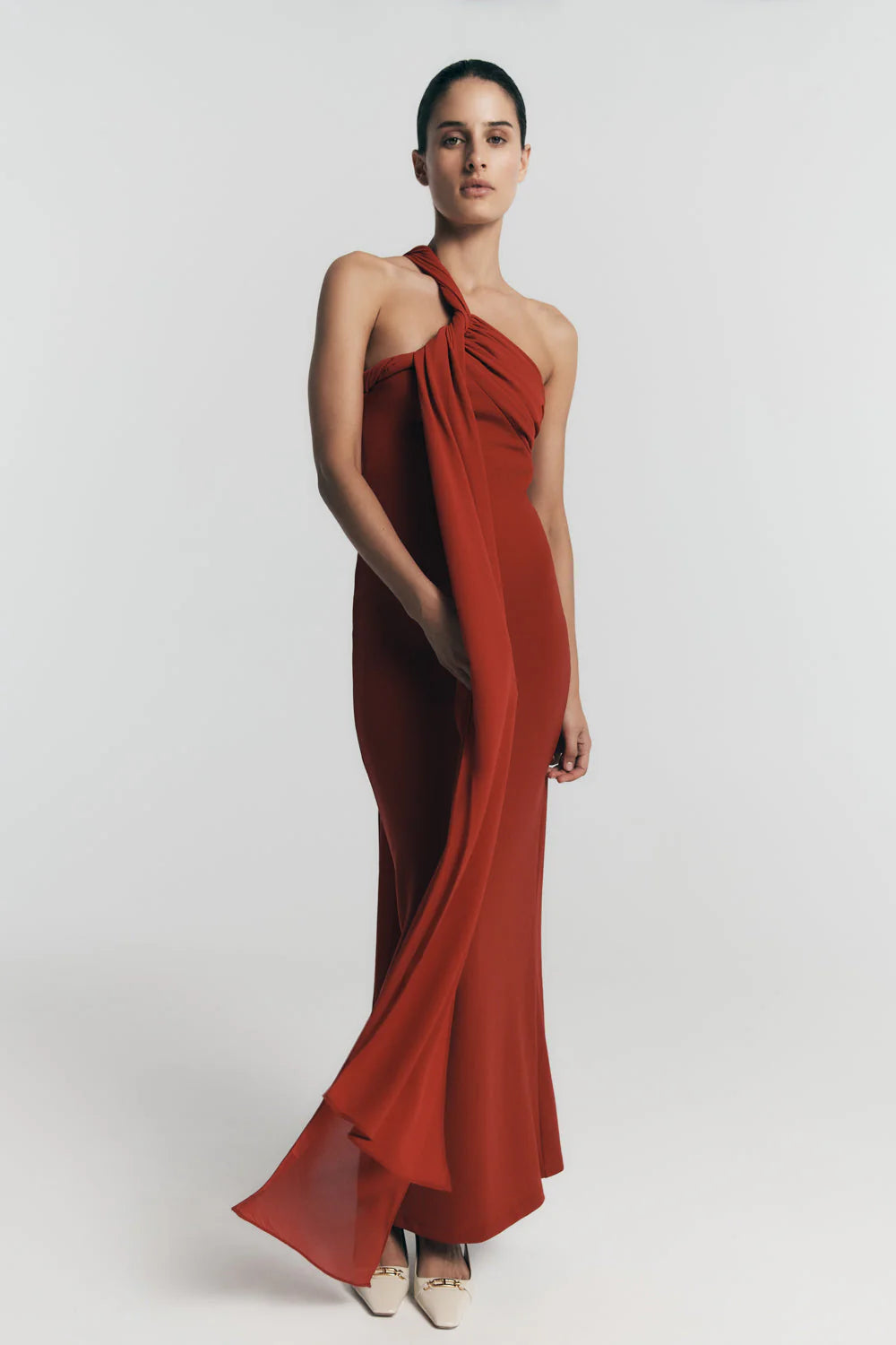 Philippa Knotted Crepe Maxi Dress Ruby