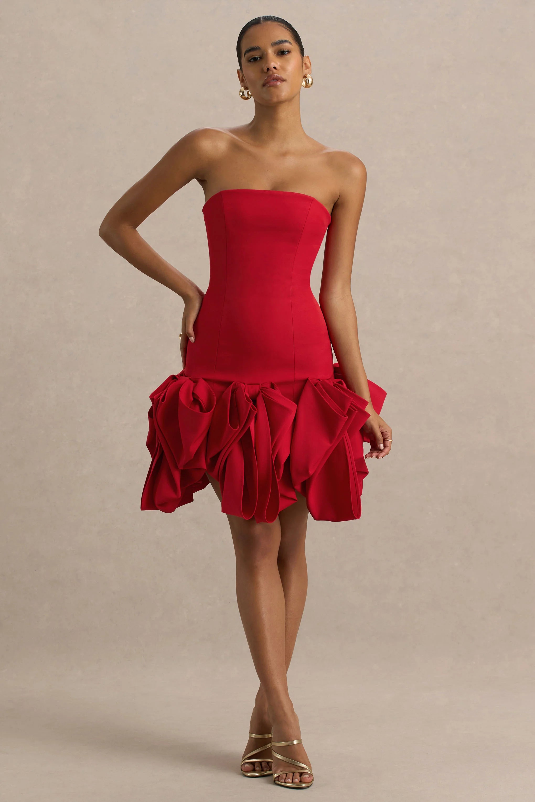 Erica Red Ruffle Puffball Mini Dress