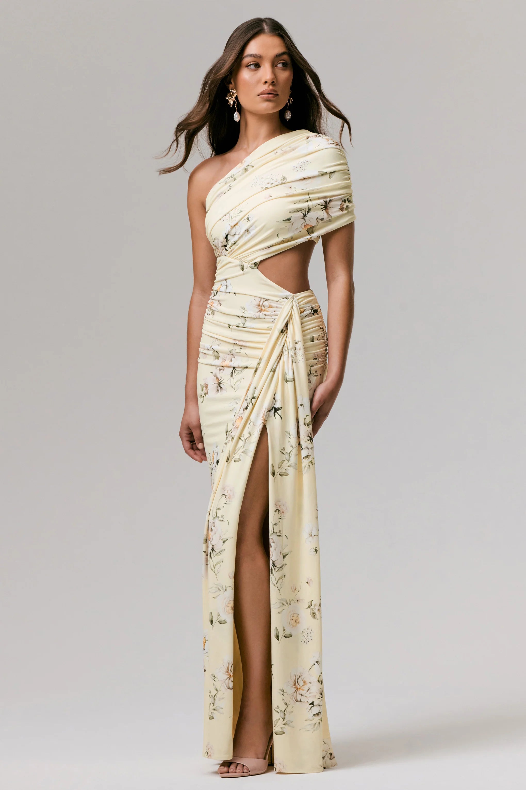 Overload Lemon Print Asymmetric Wrap Split Maxi Dress