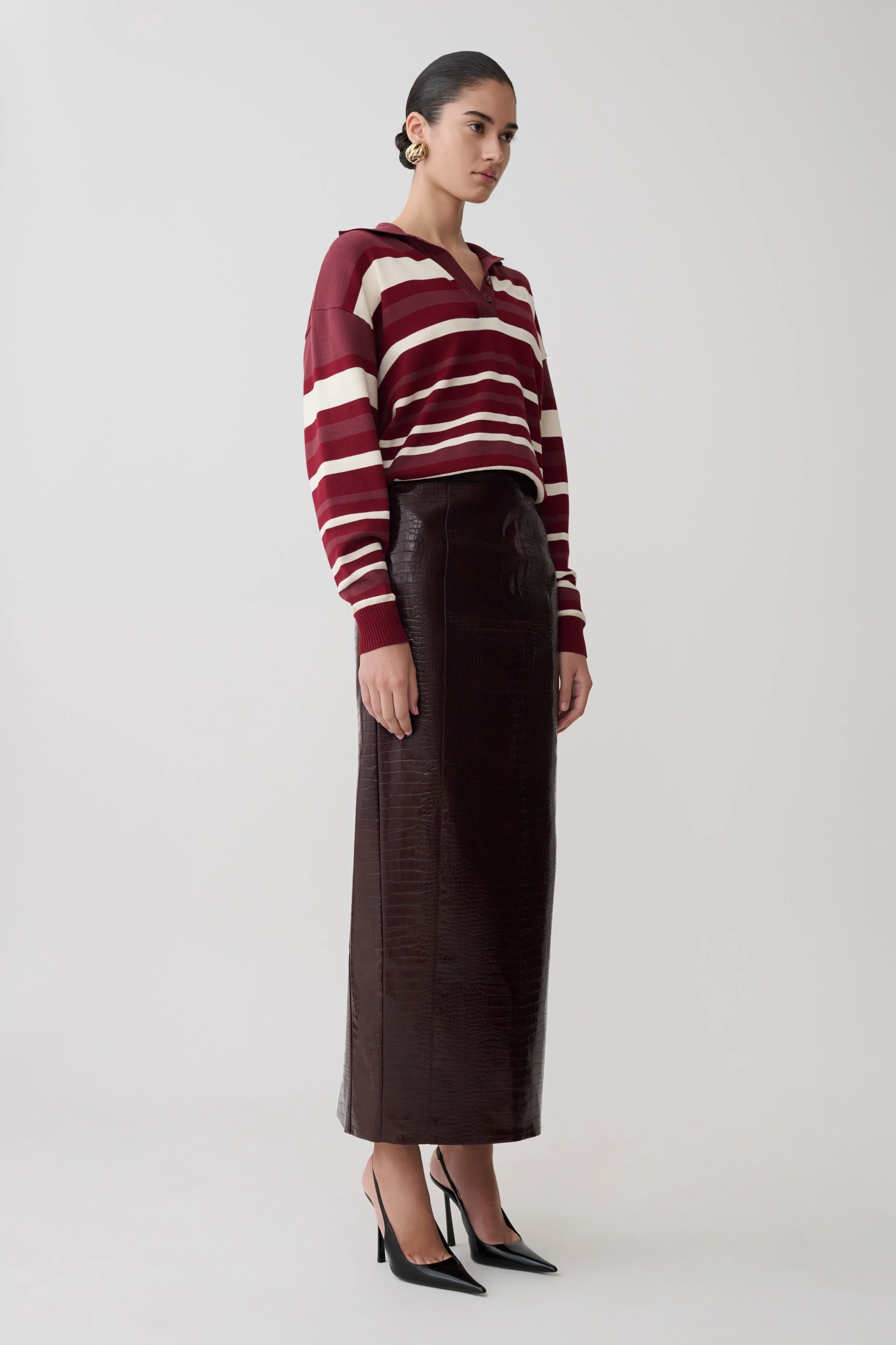 Philly Stripe Long Sleeve Knit Jumper Burgundy Cream