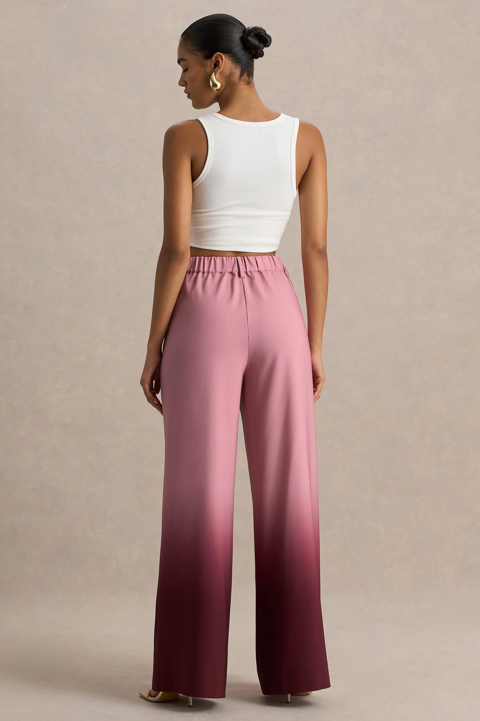 Safia Cherry Ombre Satin Wide Leg Trousers