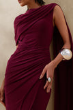 Palomara Burgundy Round Neck Maxi Dress With Sash And Front High Split
