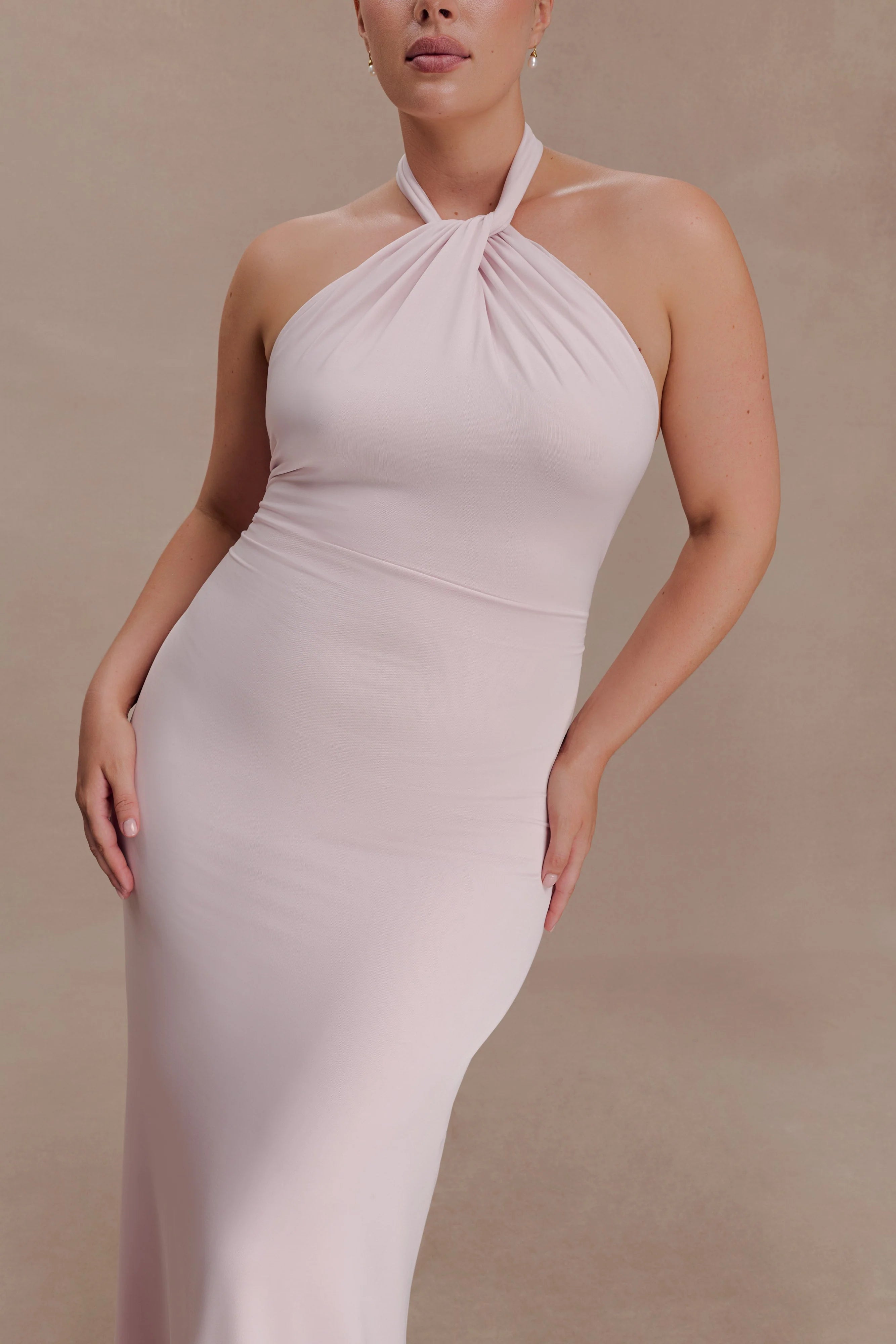 Elyna Slinky Halter Maxi Dress Pale Pink