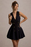 Collette Black Tailored Plunge Neck Mini Dress