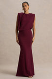 Meave Burgundy Boat Neck Maxi Dress With Draped Detail