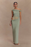 Callen One Shoulder Slinky Maxi Dress Sage