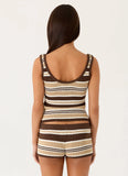 Helia Knit Top Chocolate Olive Stripe
