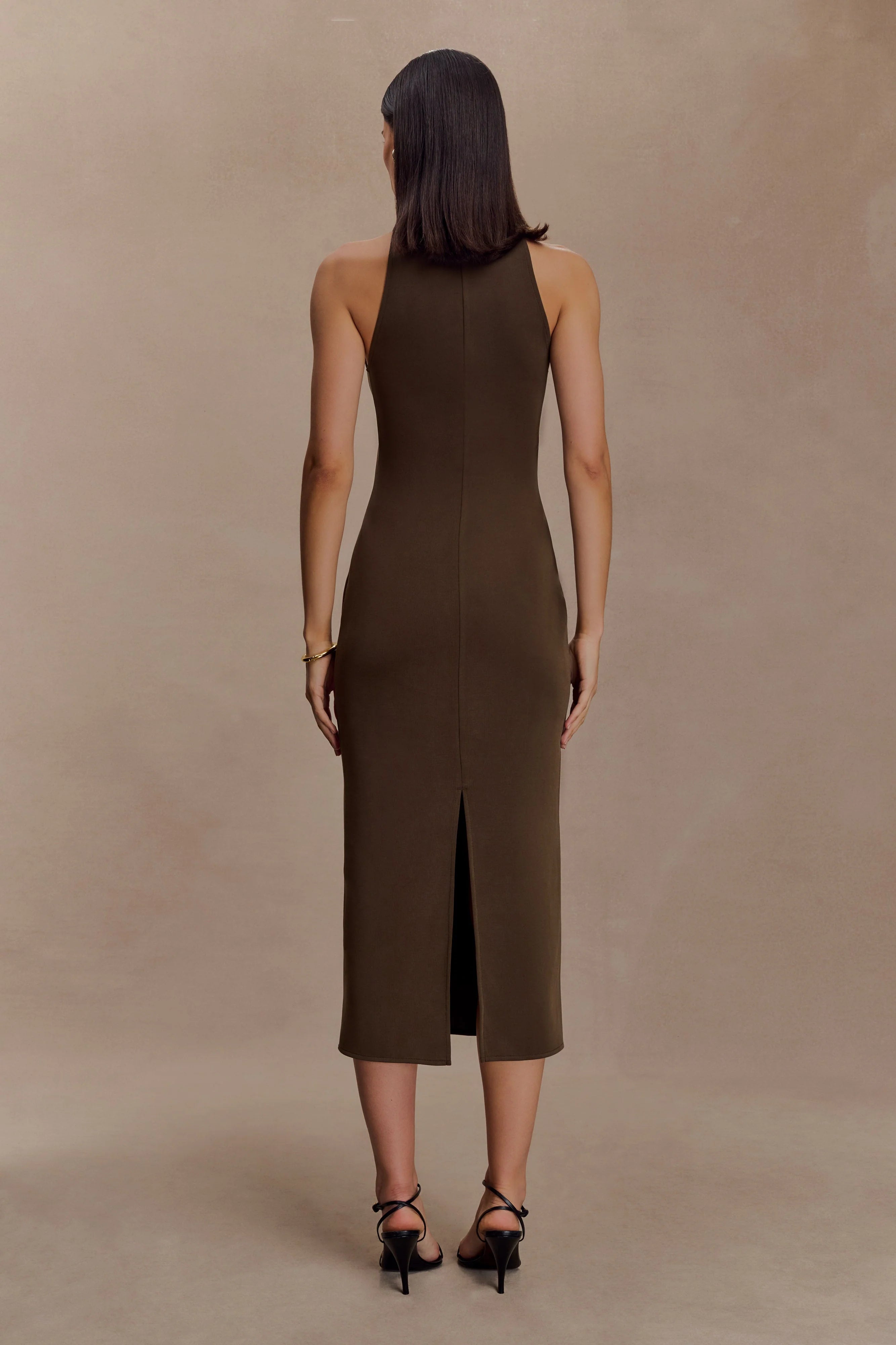 Kennedy High Neck Midi Dress Chocolate