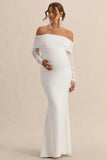 Pretty Perfect White Maternity Ruched Mesh Bardot Maxi Dress