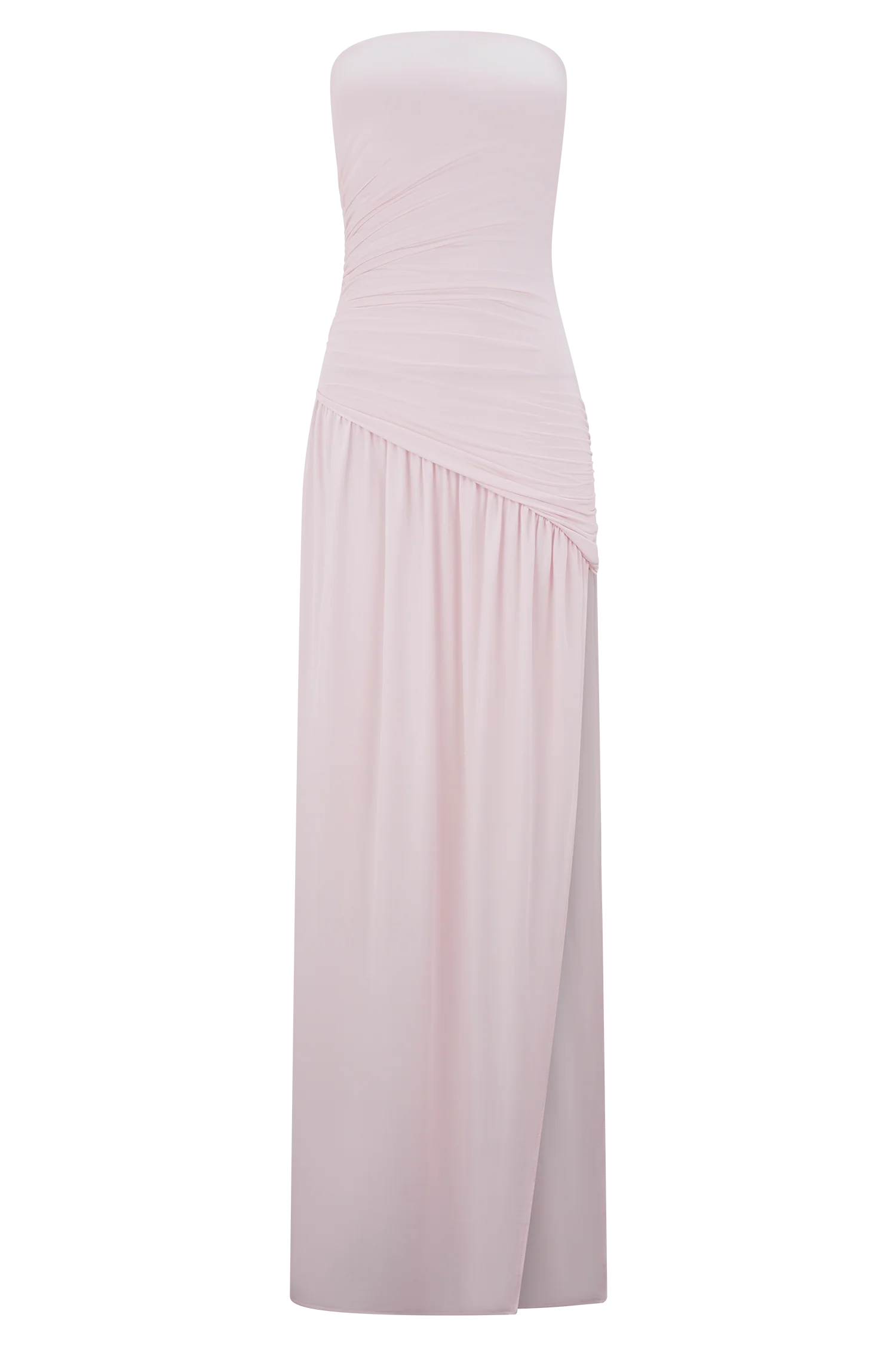Bex Strapless Slinky Maxi Dress With Split Pale Pink