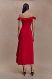 Allegra Off Shoulder Ruffle Midi Dress Ruby