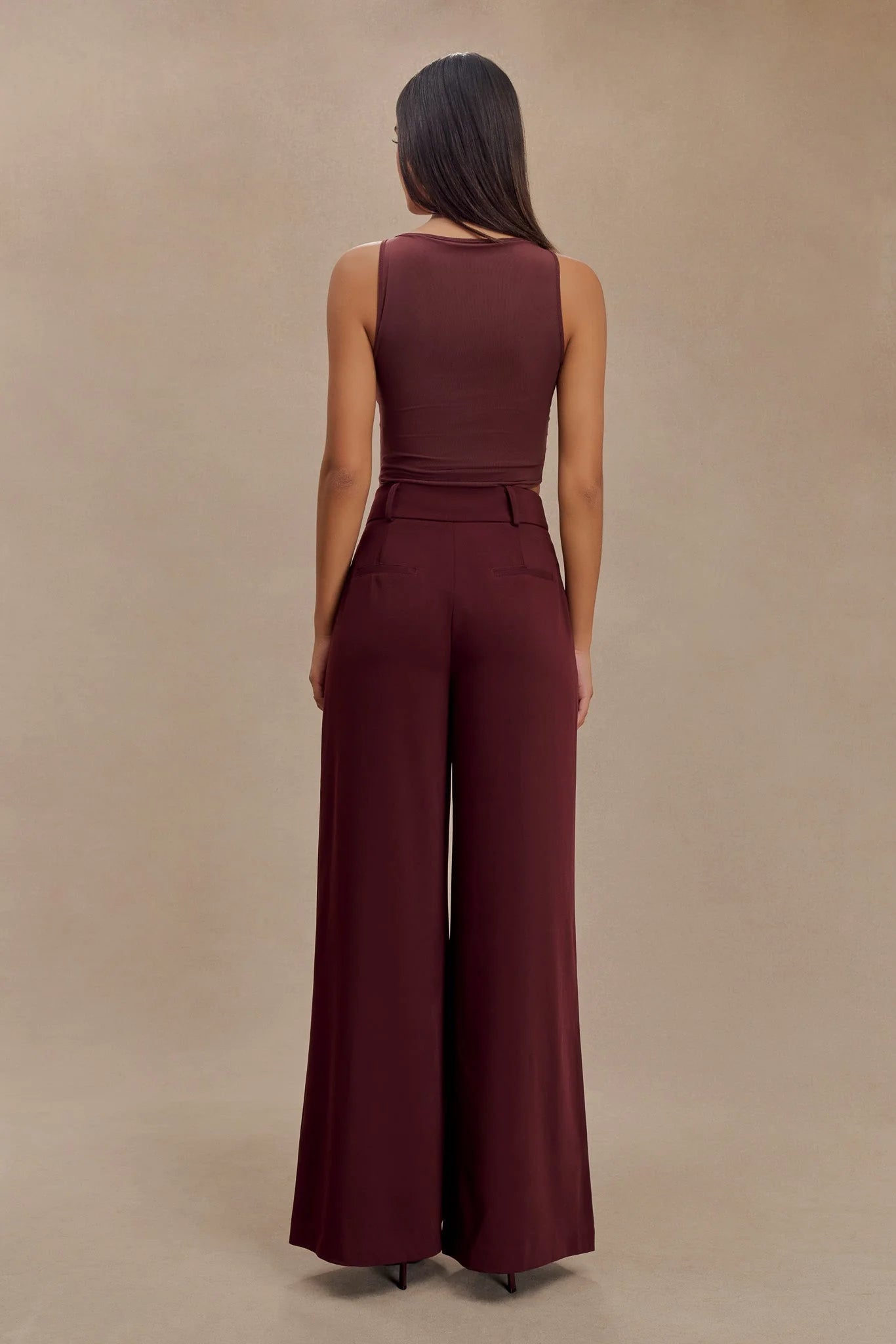 Jacqueline Pleated Wide Leg Pants Mahogany