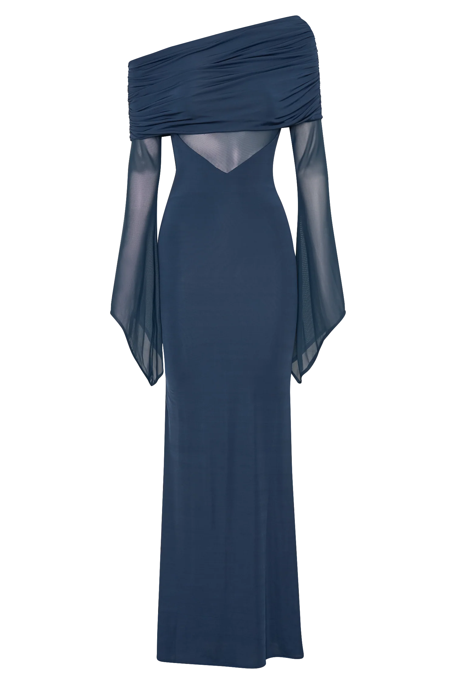 Kaitlin One Shoulder Slinky And Mesh Maxi Dress Midnight Blue