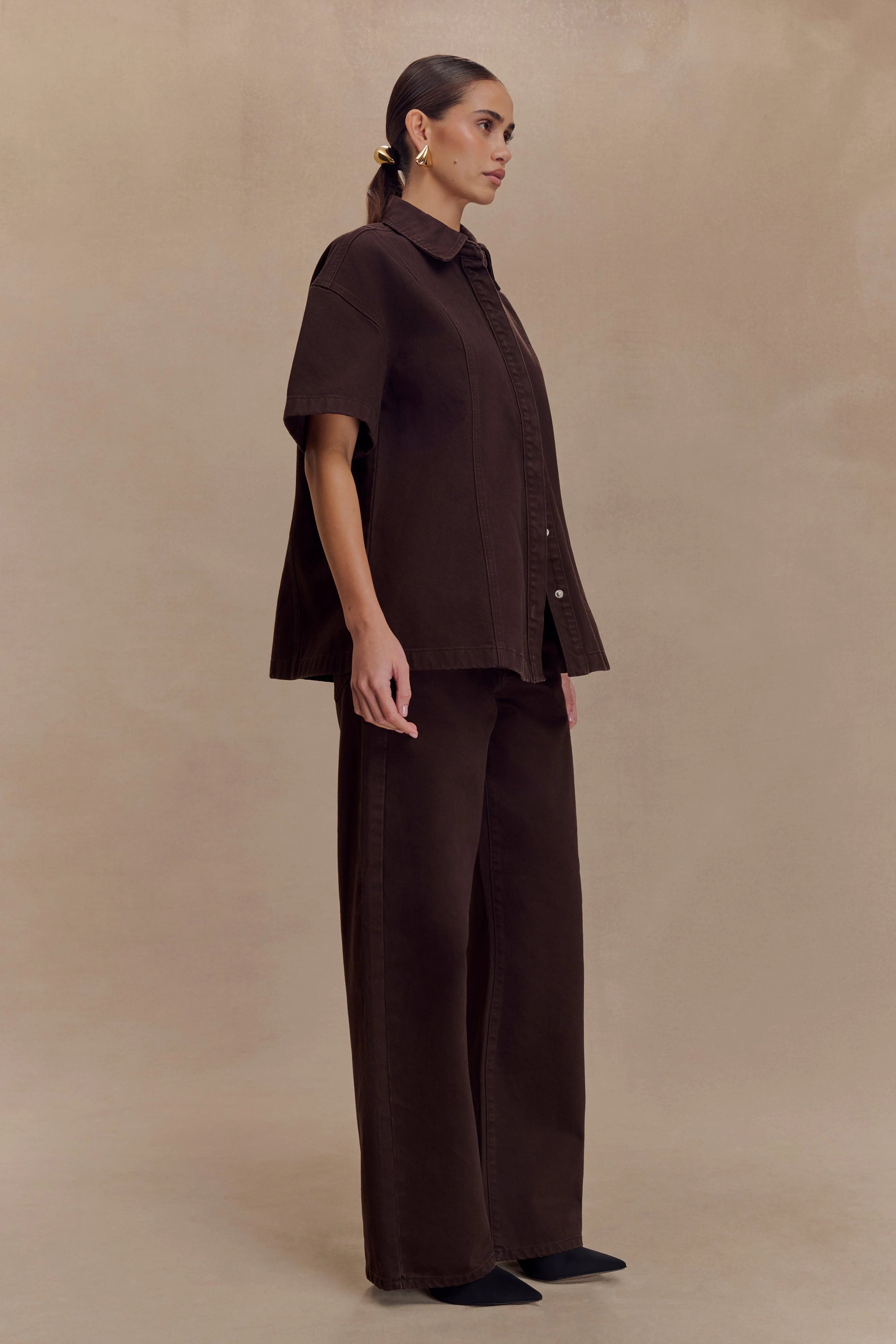 Maya Oversized Denim Shirt Chocolate