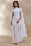 Chantelle White High Neck Maxi Dress With Drop Waist And Cape Sleeves