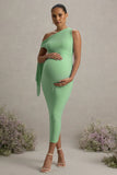 Katarine Light Green Asymmetric Knot Maternity Midi Dress