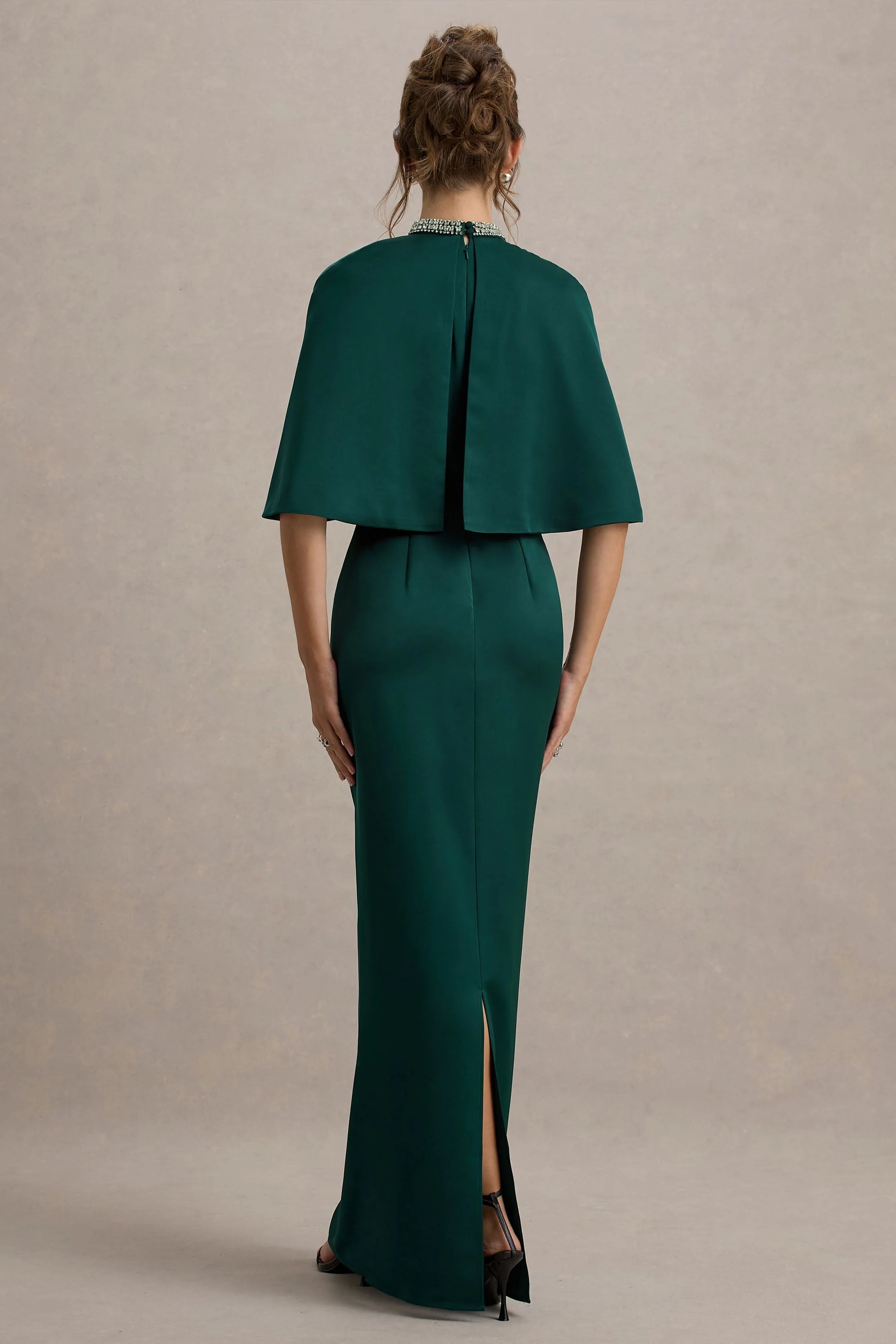 Diletta Bottle Green Cape Maxi Dress