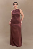 Violet Sleeveless Satin Maxi Dress Dark Chocolate