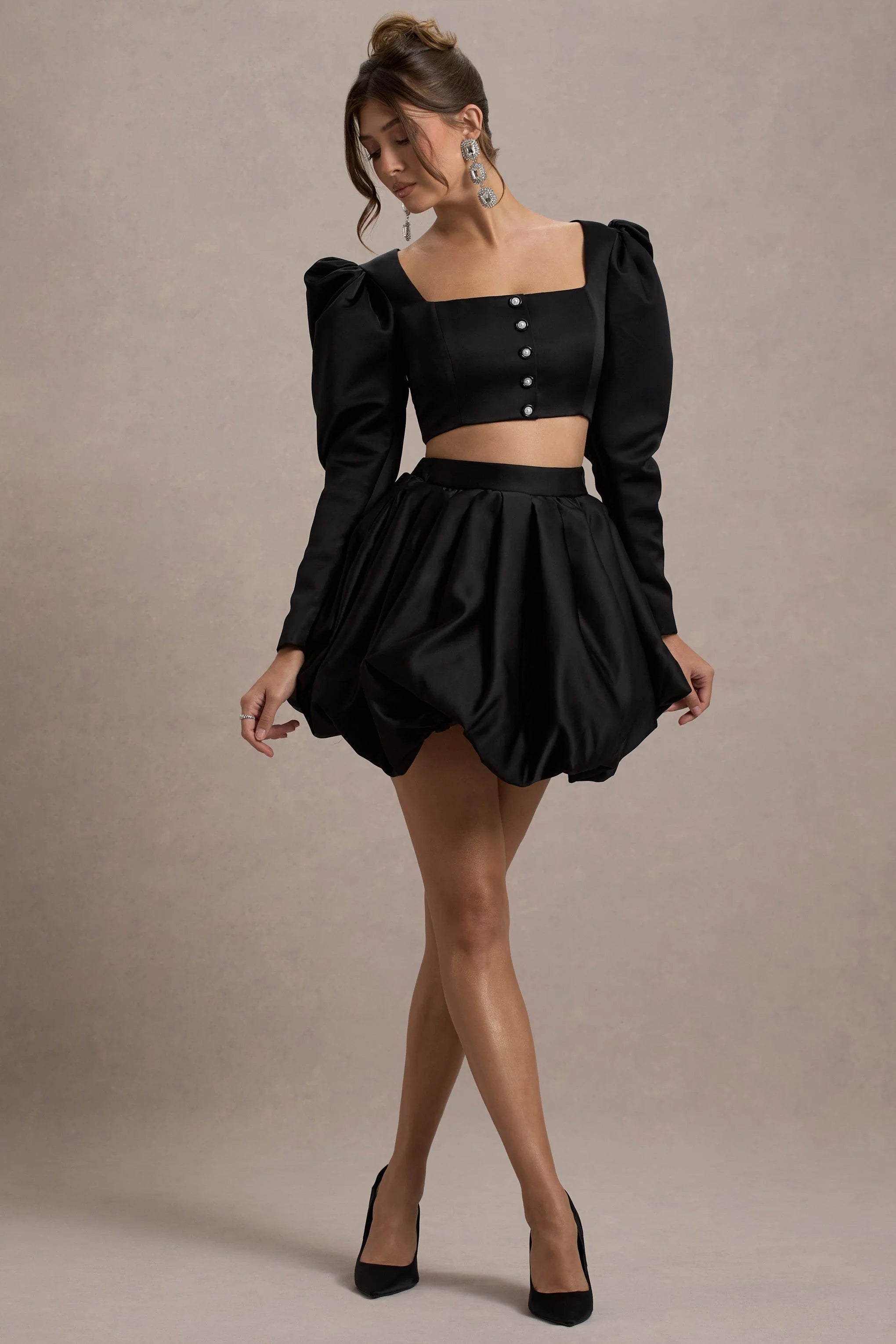 Tosca Black Satin Bubble Mini Skirt