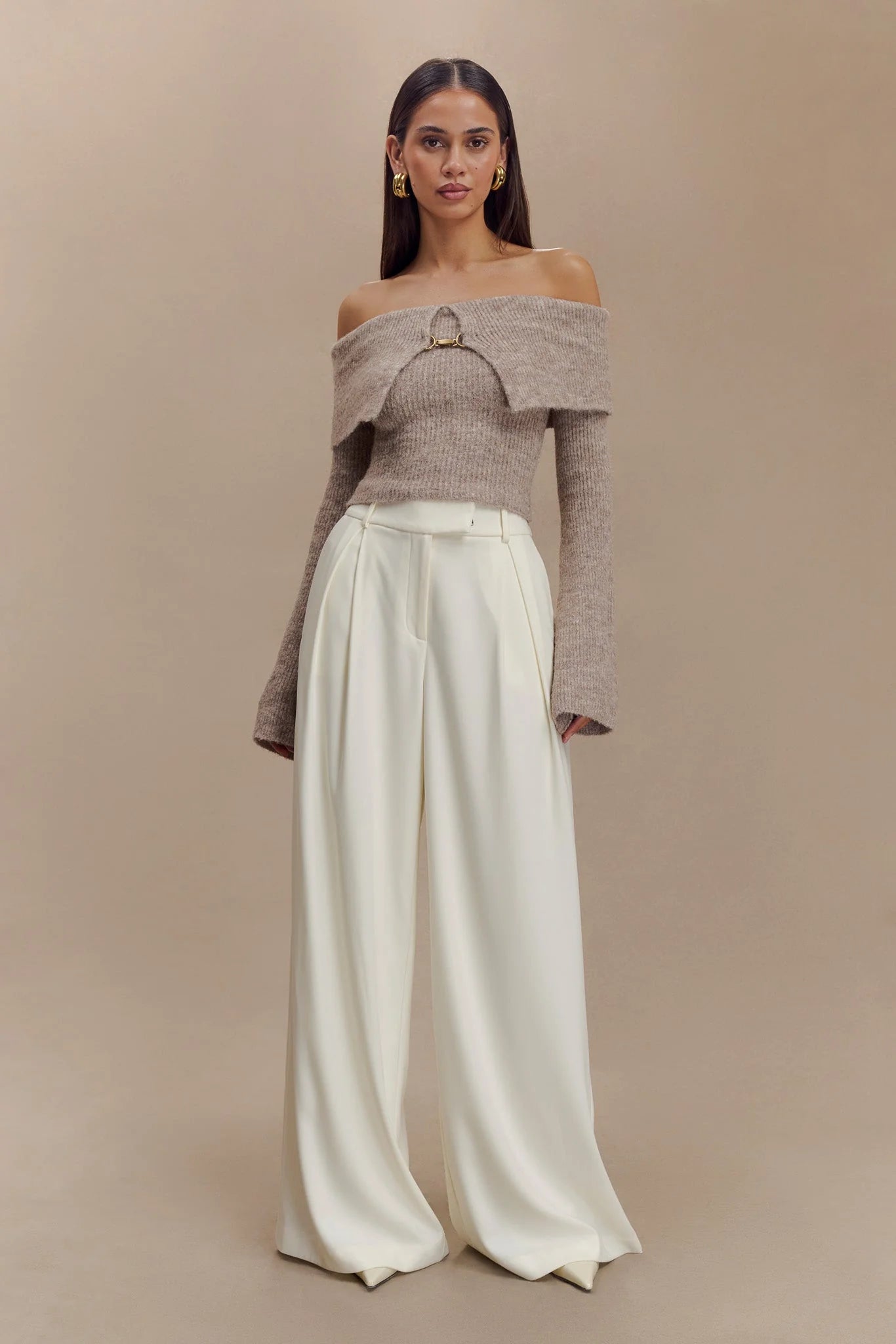 Jacqueline Pleated Wide Leg Pants Ivory