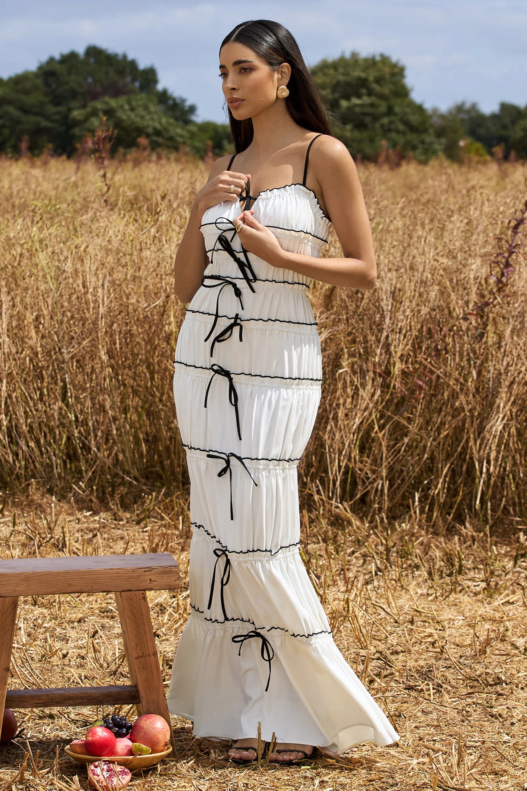 Summer Breeze White Strappy Gathered Tiered Maxi Dress