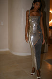 Adoria Sequin Cut Out Maxi Dress Silver