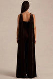 Layli Brown Velvet Halter Neck Maxi Dress With Cape