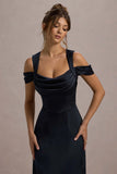 Sawyer Navy Satin Draped Midi Dress