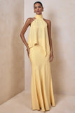 Vayla Lemon Matte Satin Asymmetric Drop Waist Maxi Skirt