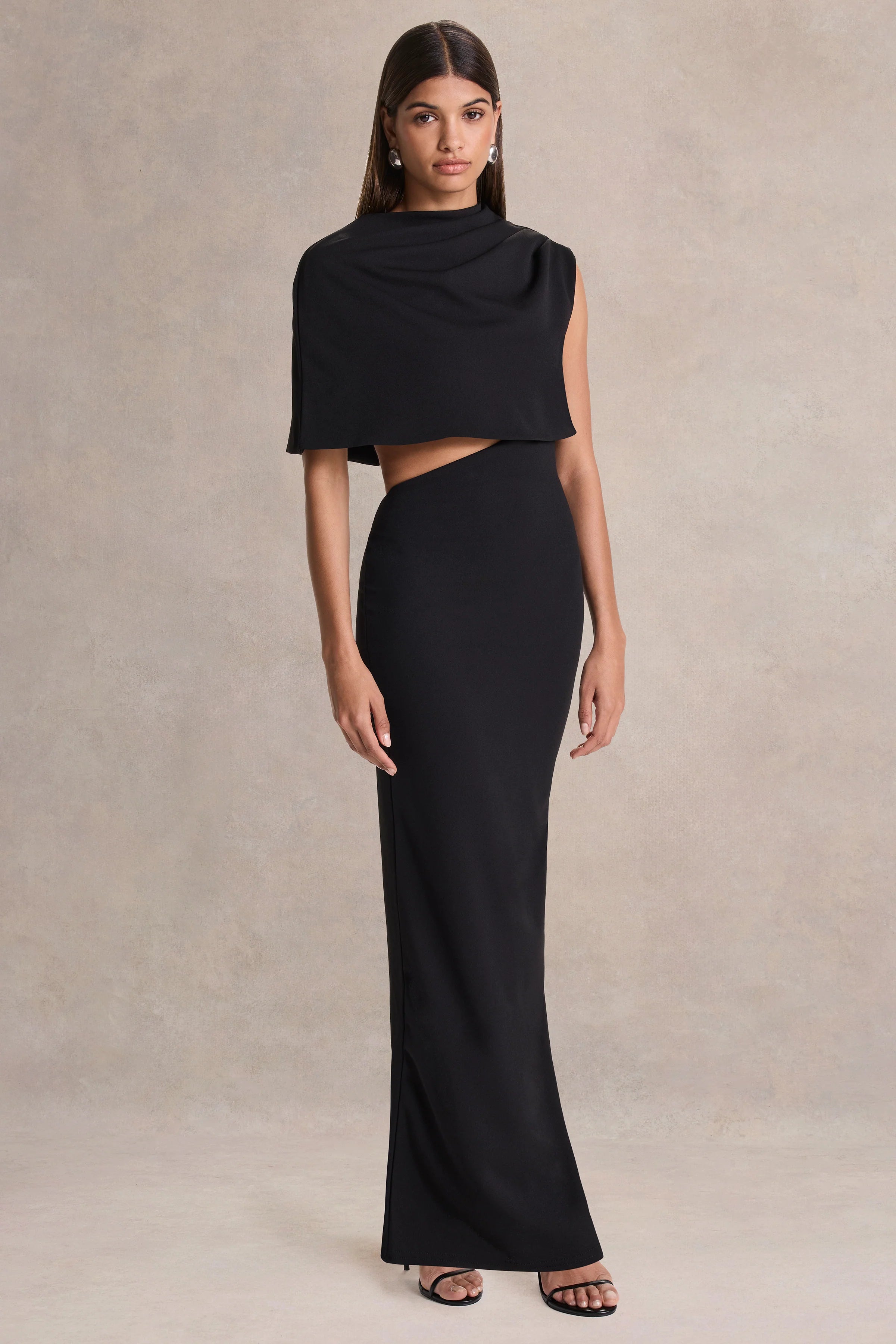 Roseth Black High Neck Maxi Dress With Removable Cape