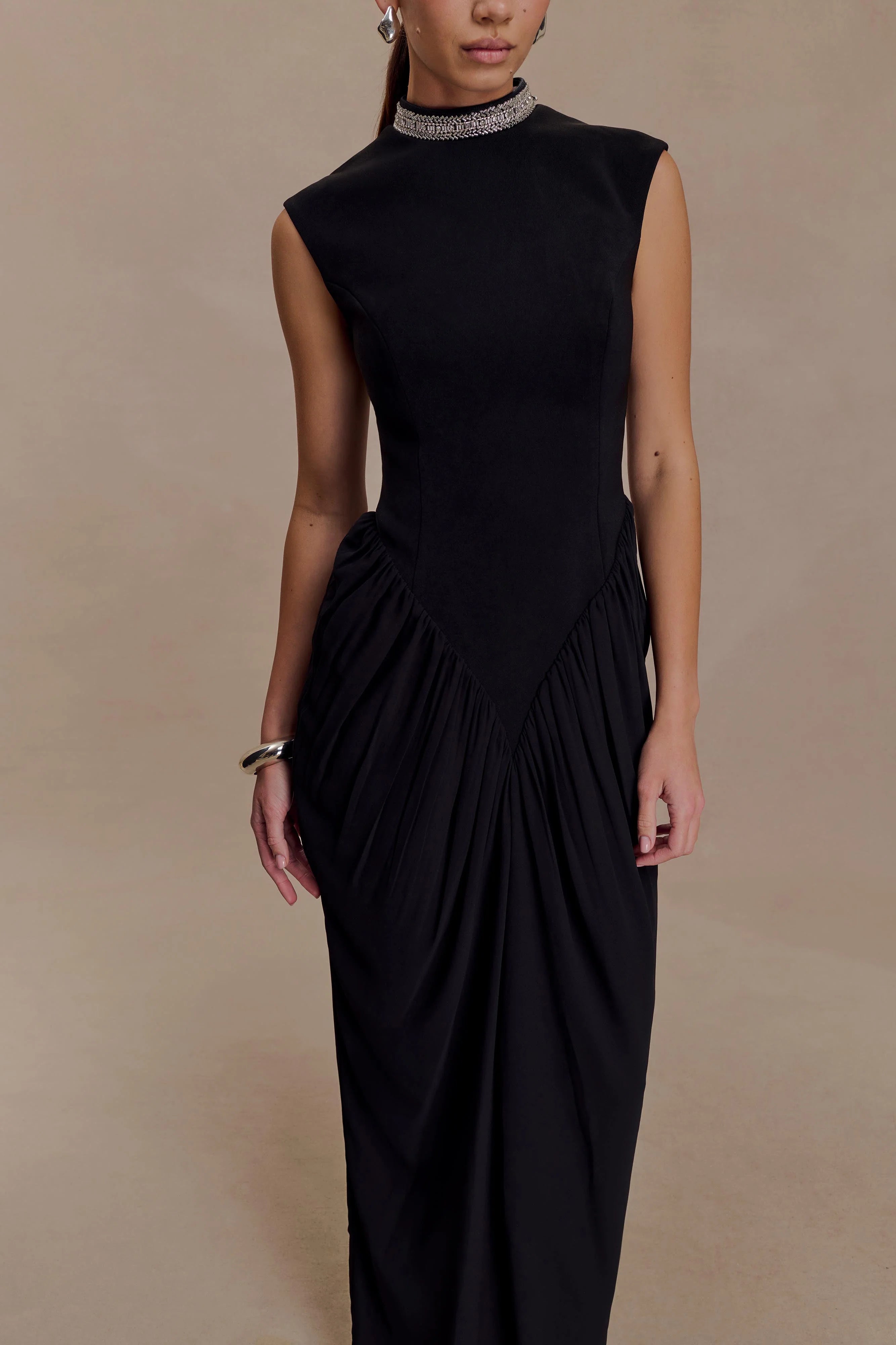 Elisa Diamante Neck Maxi Dress Black