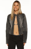 Corey Black Washed Denim Biker Jacket