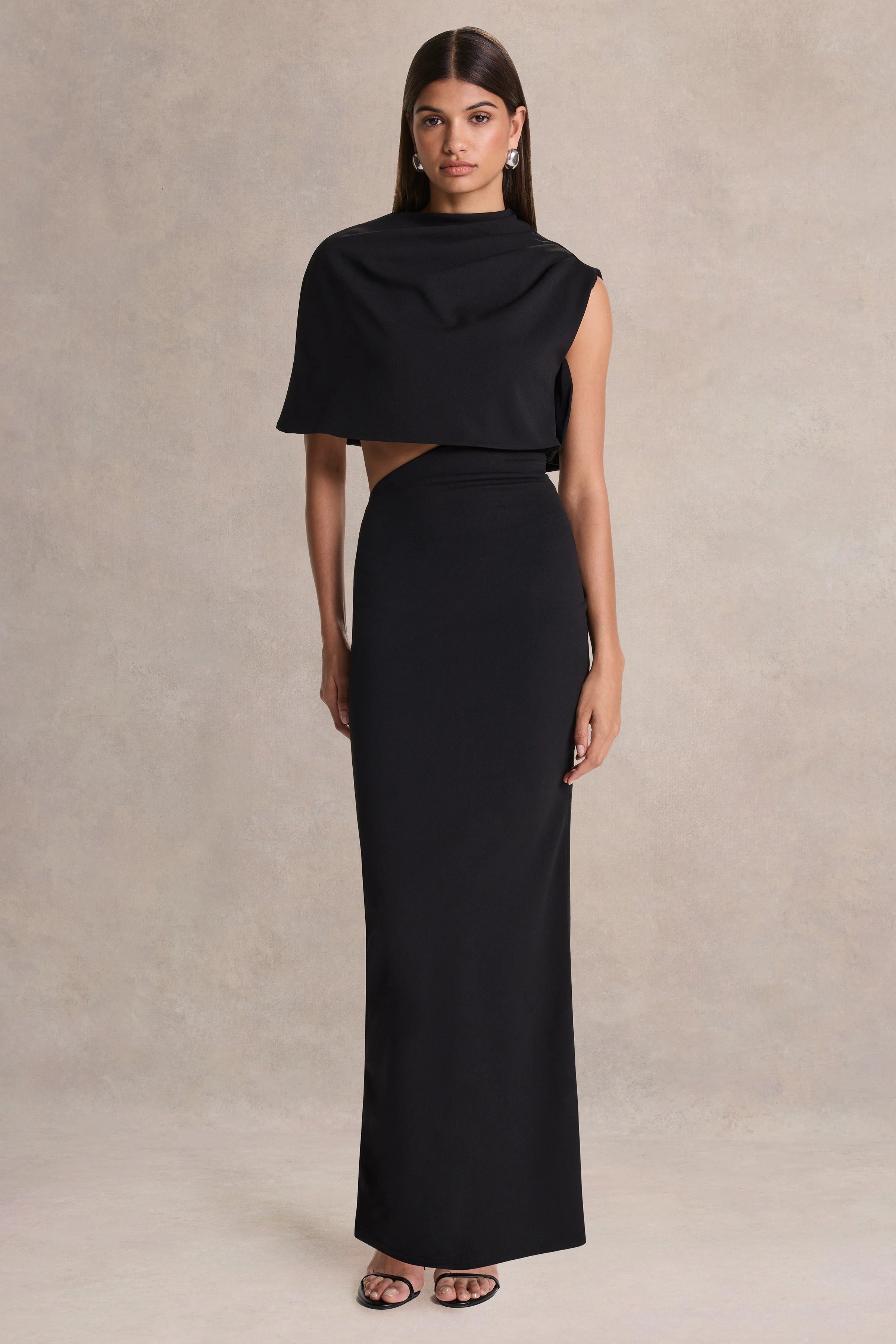 Roseth Black High Neck Maxi Dress With Removable Cape