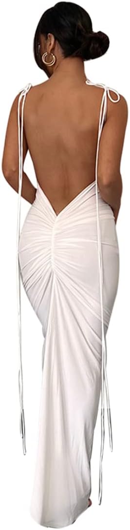 Women Sexy Backless Dress Bodycon Sleeveless Open Back Maxi Dress Formal Cocktail Wedding Guest
