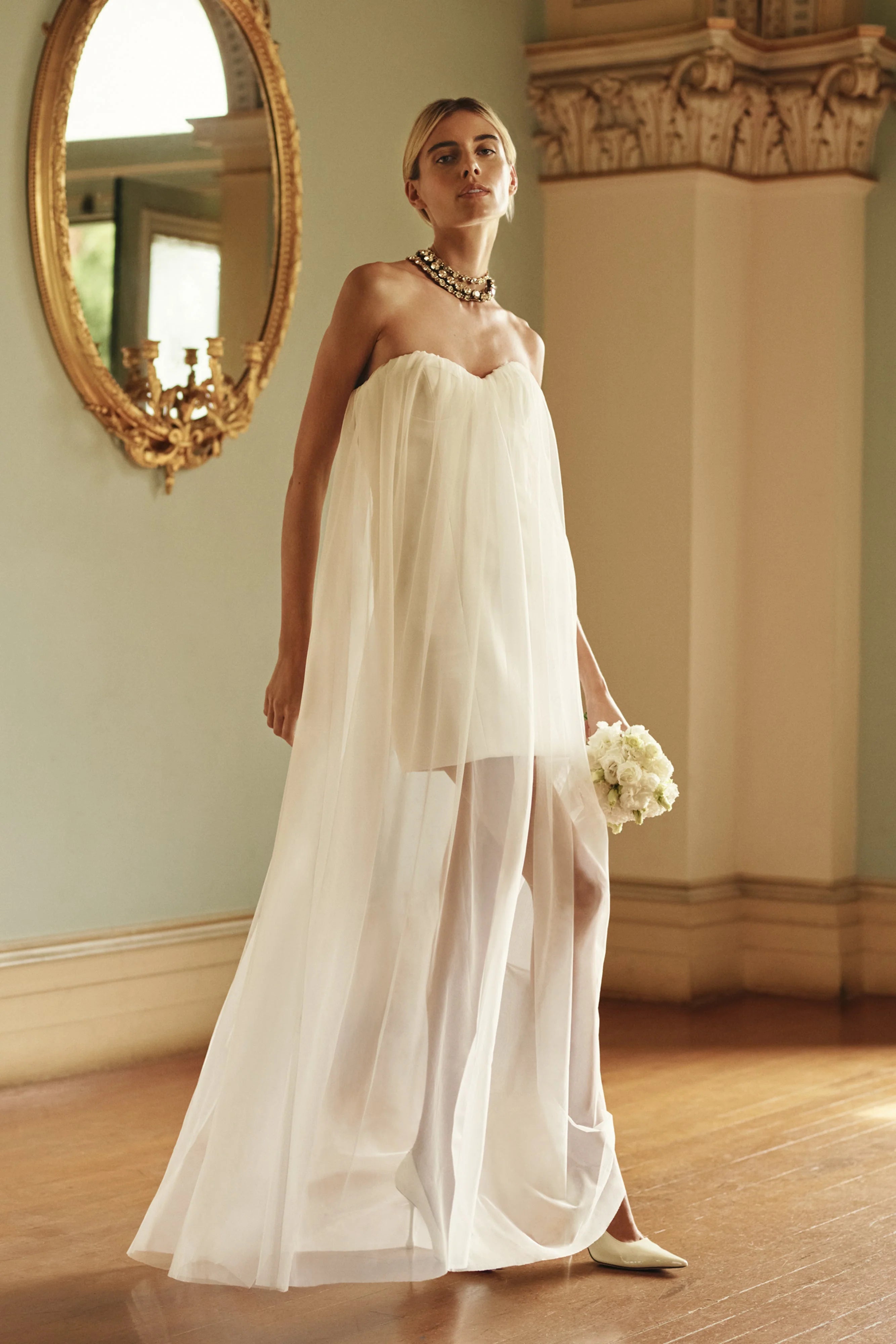 Bettany Chiffon Strapless Maxi Dress White