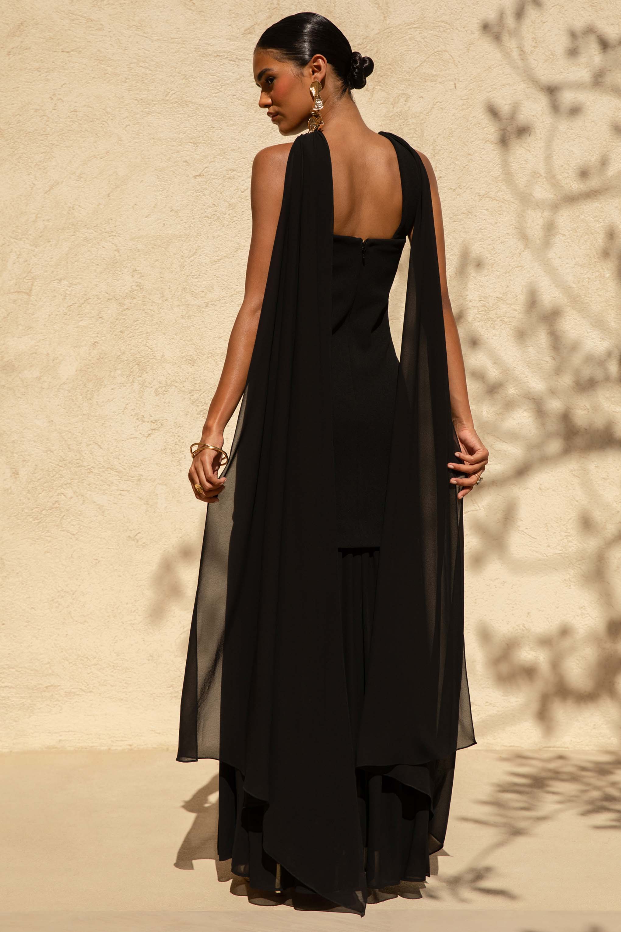 Kylie Black High Neck Maxi Dress With Chiffon Skirt