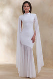 Chantelle White High Neck Maxi Dress With Drop Waist And Cape Sleeves
