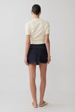 Loraine Mid Rise Denim Mini Skirt Indigo Pinstripe