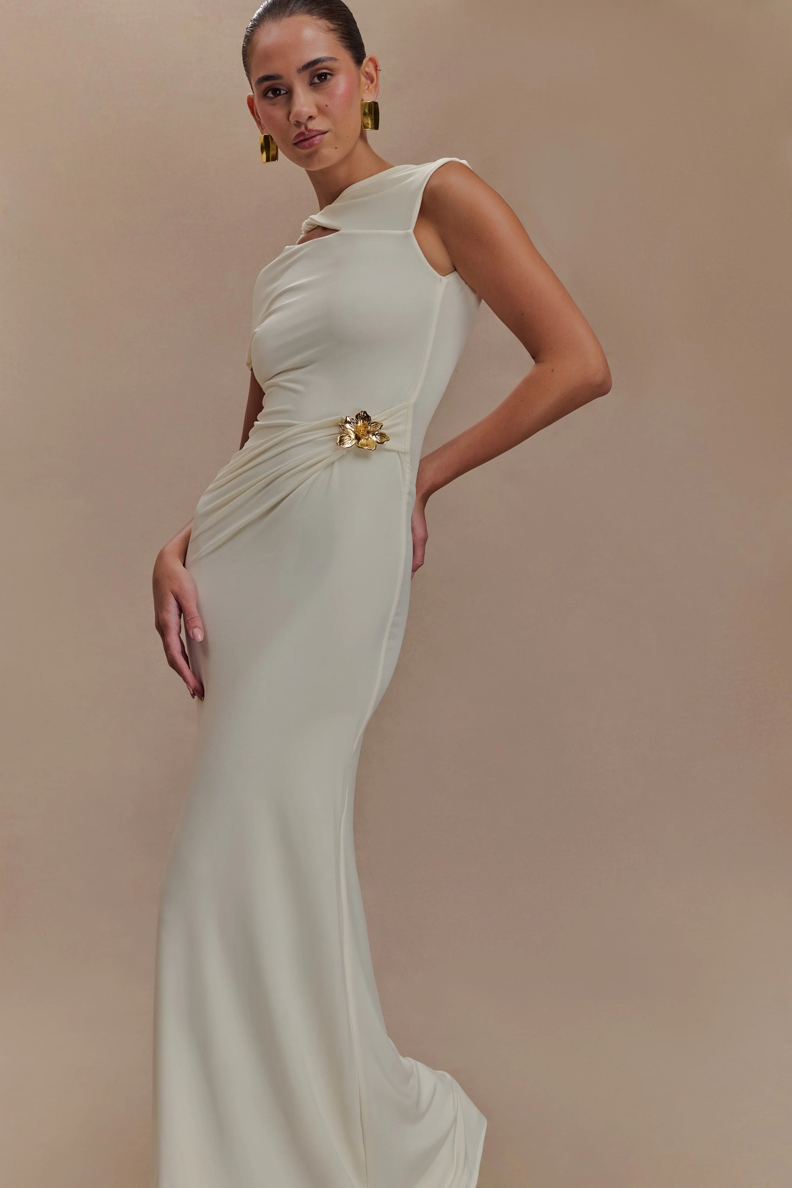 Kaida Slinky Maxi Dress With Hardware Ivory