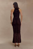 Matilda Ruched Mesh Maxi Skirt Chocolate